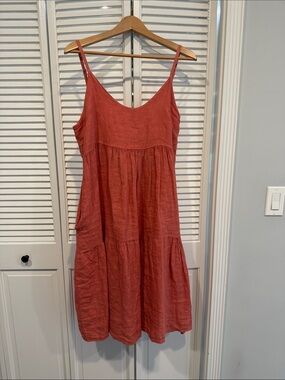 NWT Dark Coral Tiered Midi Linen Dress with Spaghetti Straps (and Pockets!)